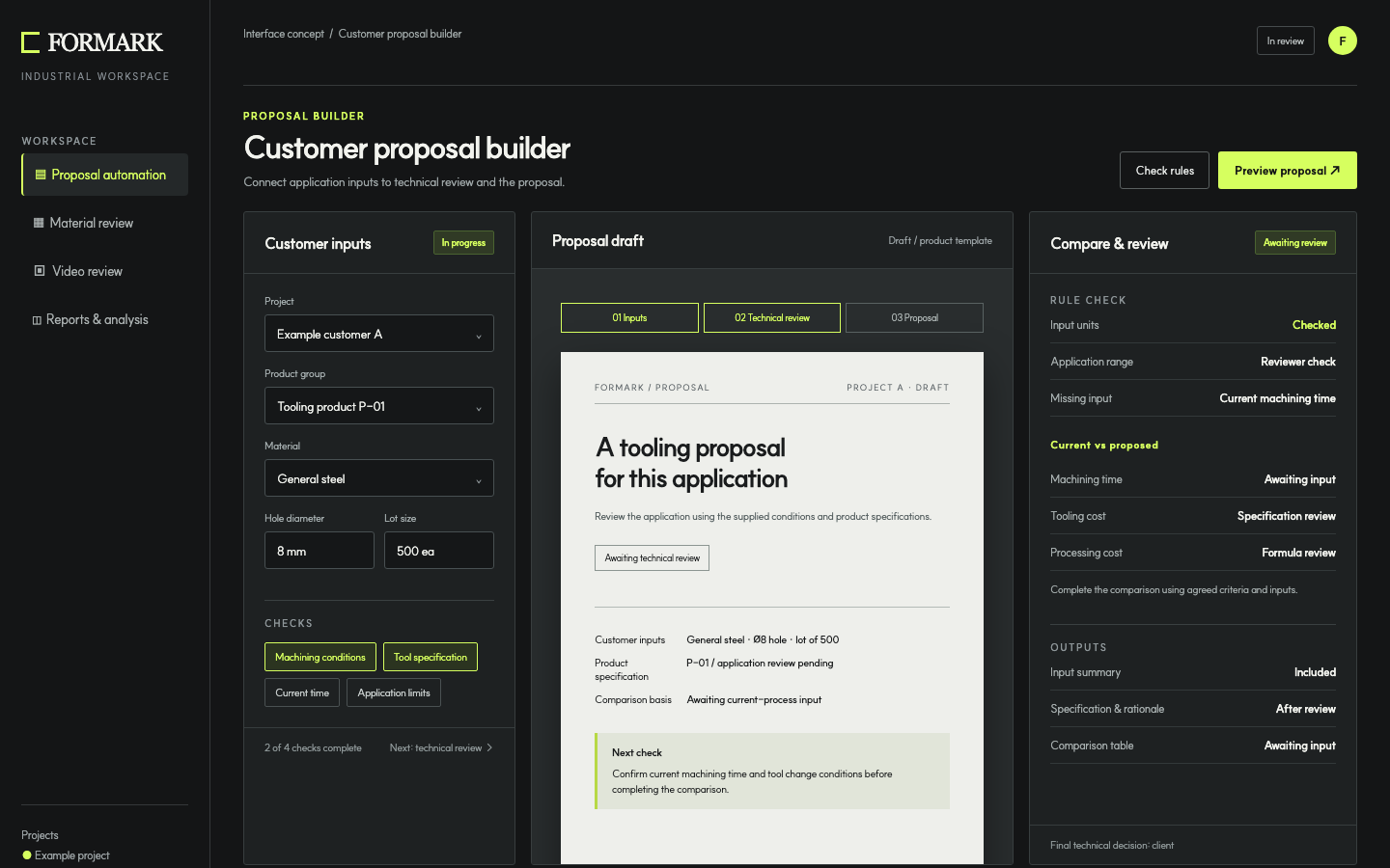 Customer proposal tool: an anonymised interface concept